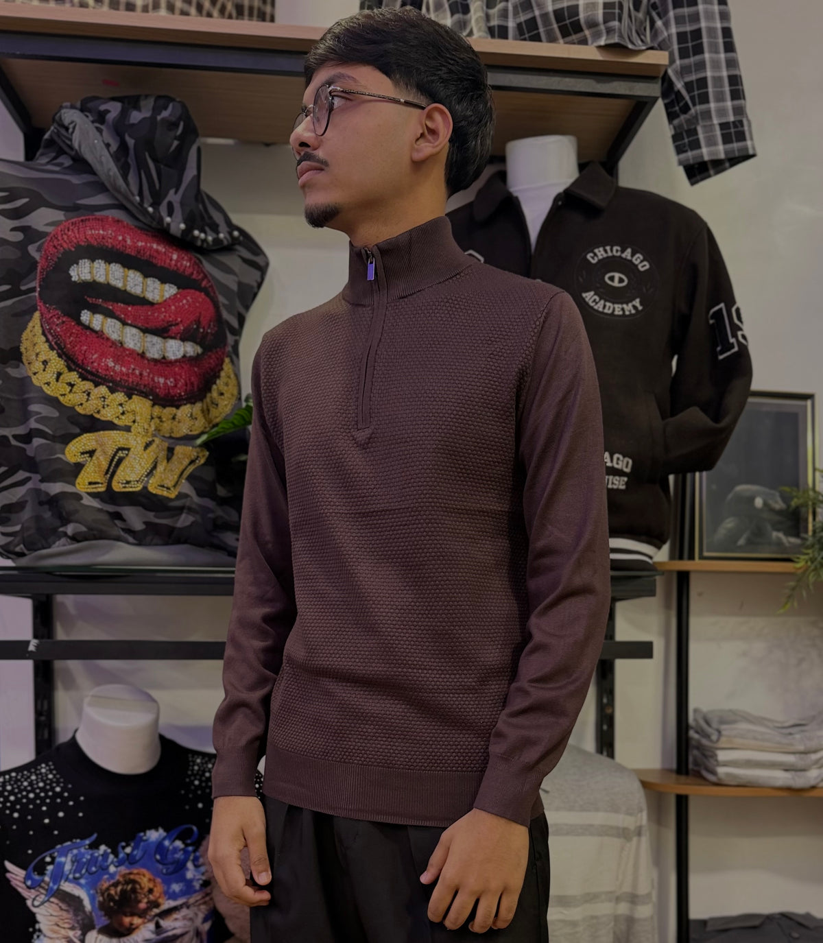 polo a maglia con mezzo zip