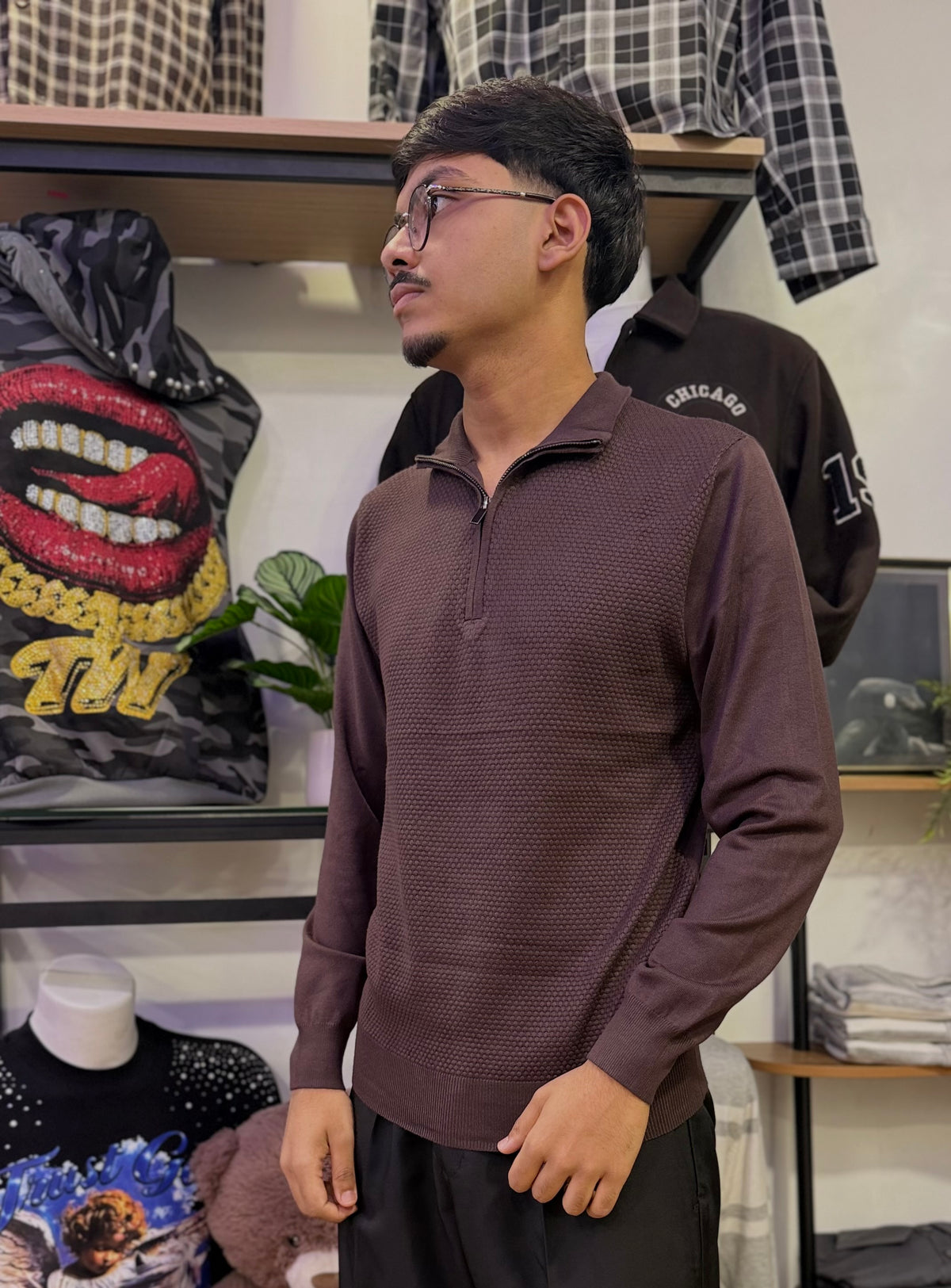 polo a maglia con mezzo zip
