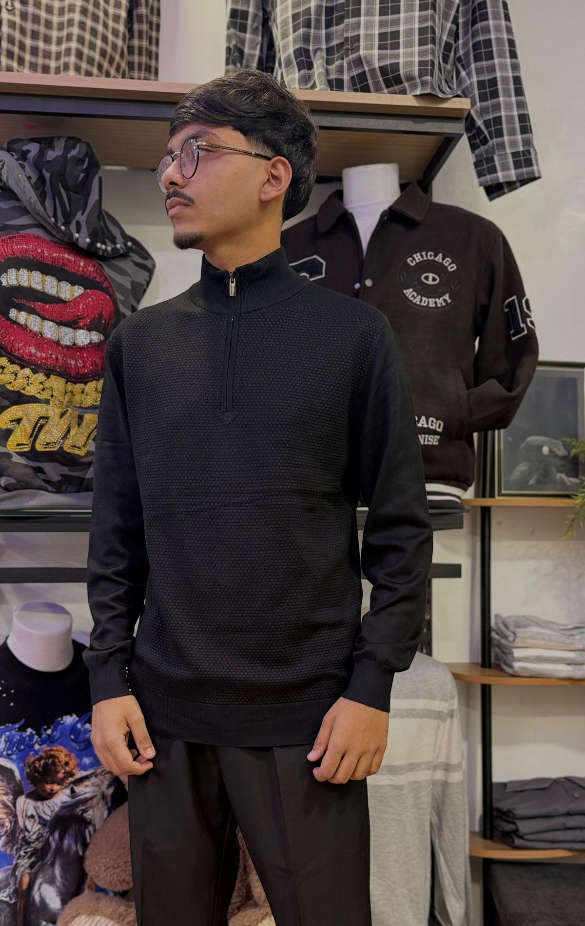 polo a maglia con mezzo zip