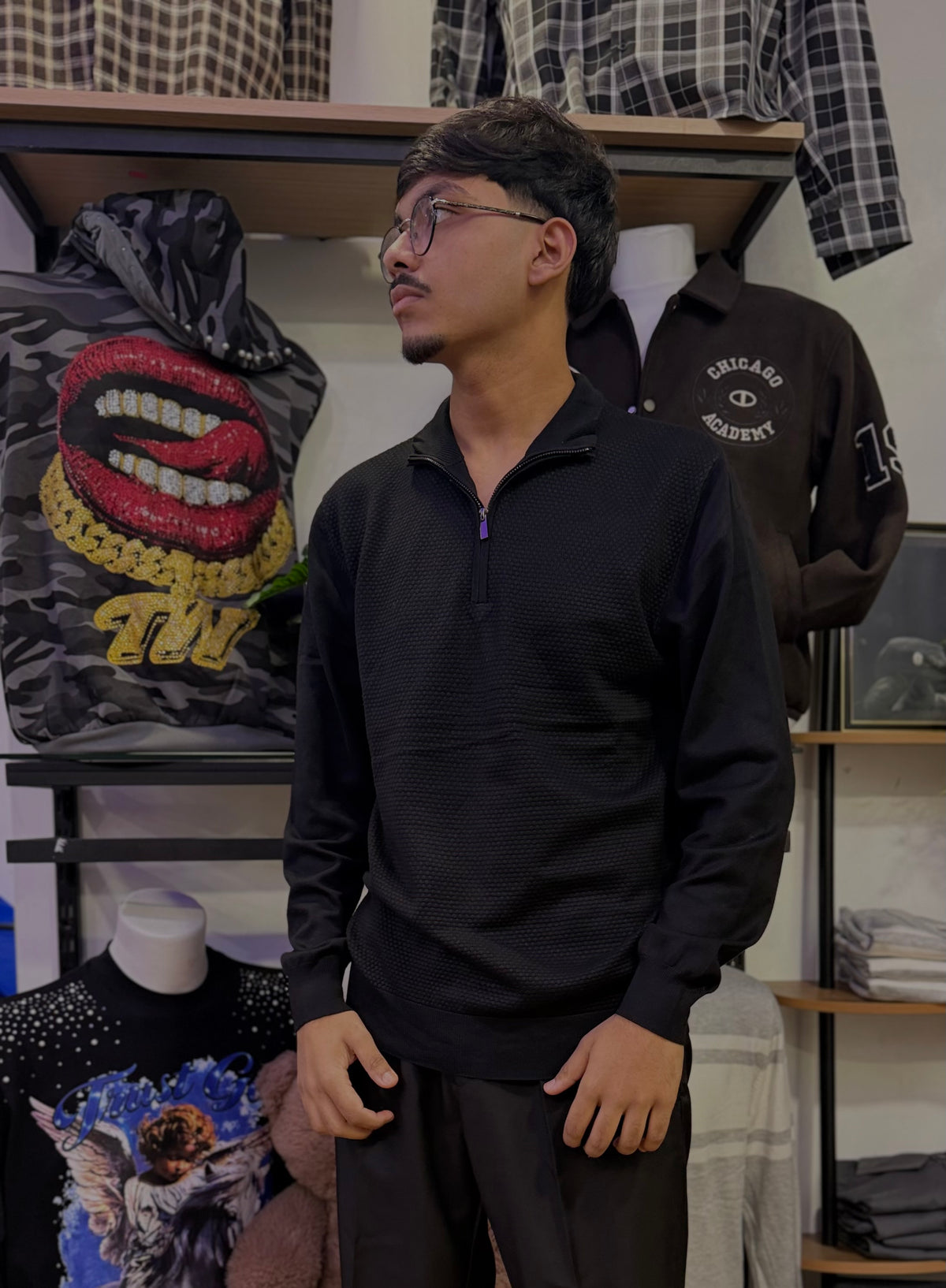 polo a maglia con mezzo zip