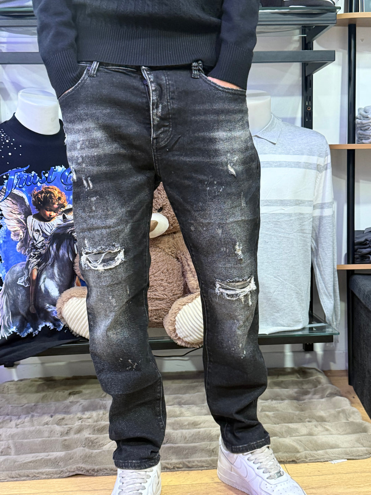 Dark Grey Ripped Skinny Jeans