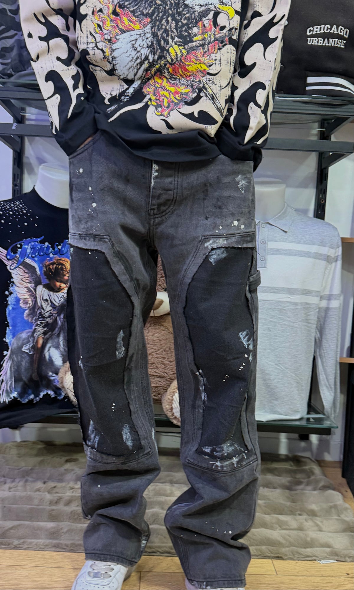 Black Paint Baggy Jeans