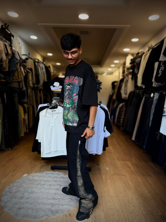 Jean con Zip Apribile e Strass Camouflage