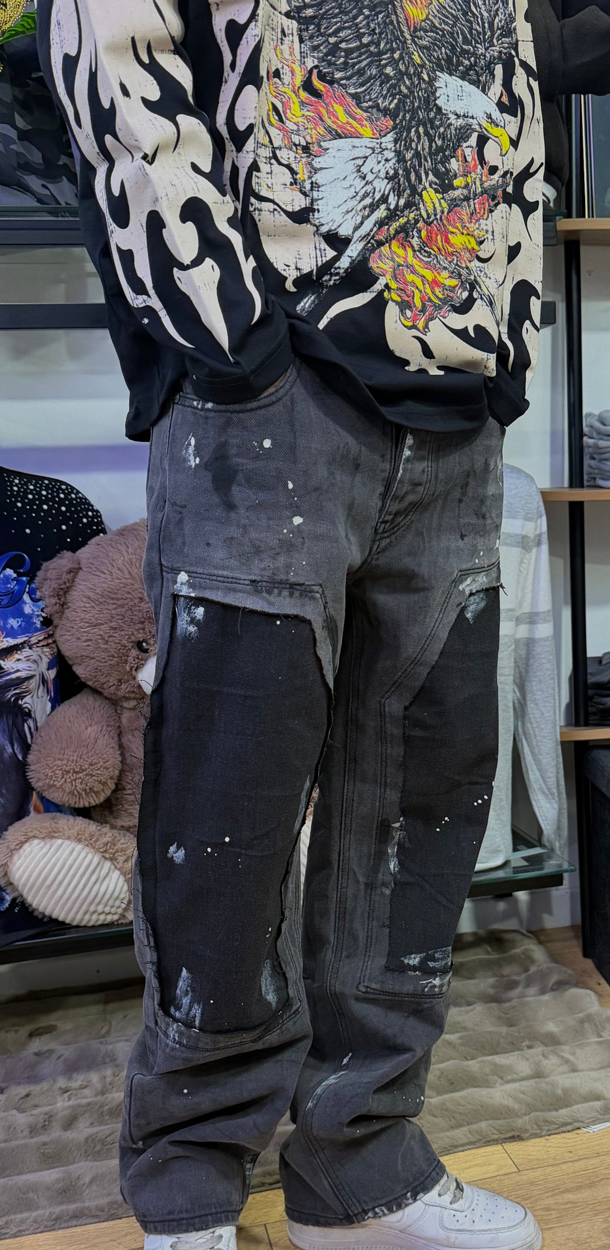 Black Paint Baggy Jeans