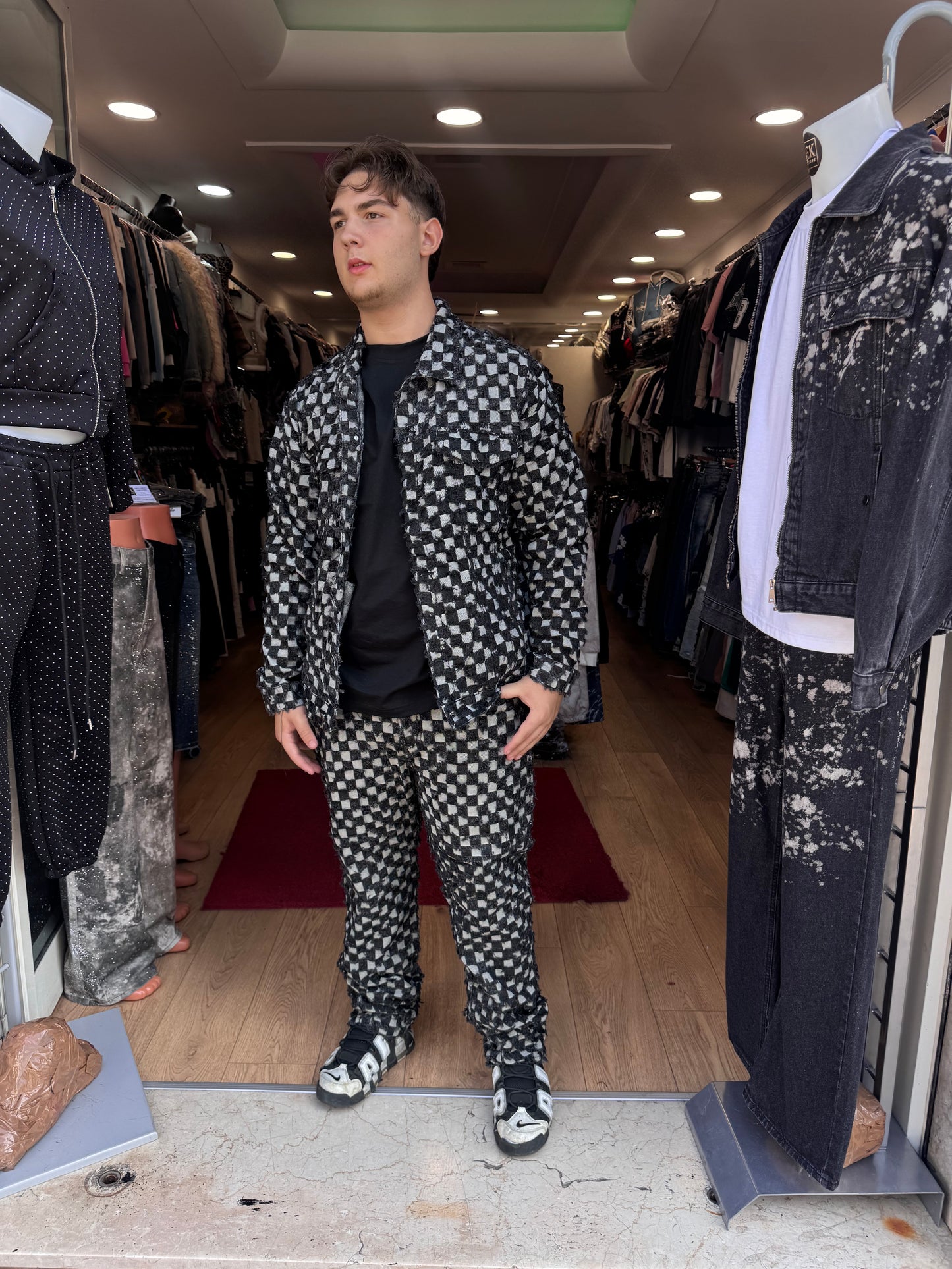 coordinato scacchi jeans