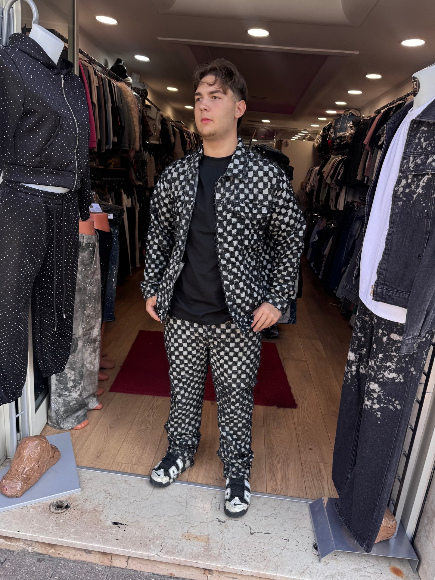 coordinato scacchi jeans