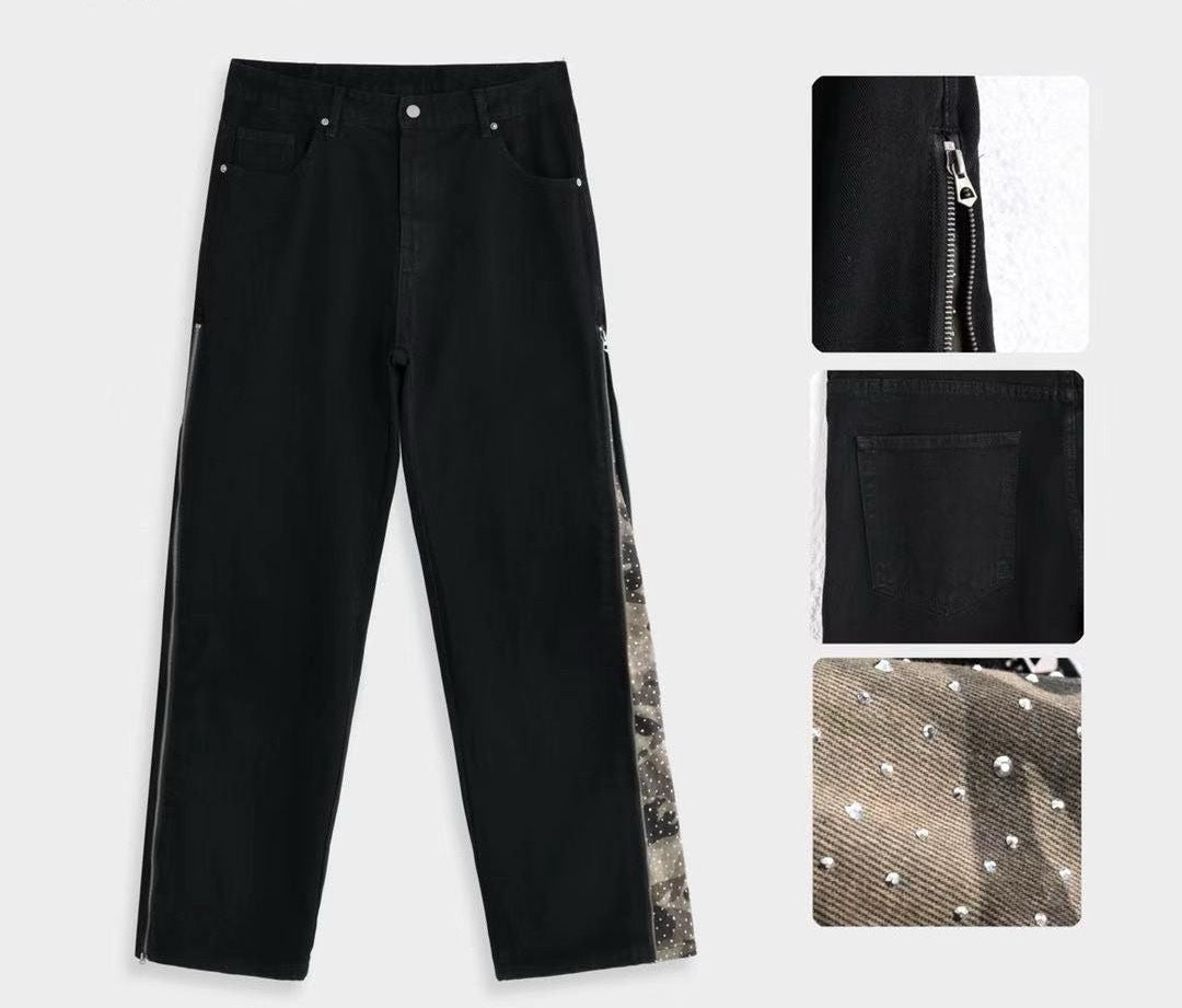 Jean con Zip Apribile e Strass Camouflage