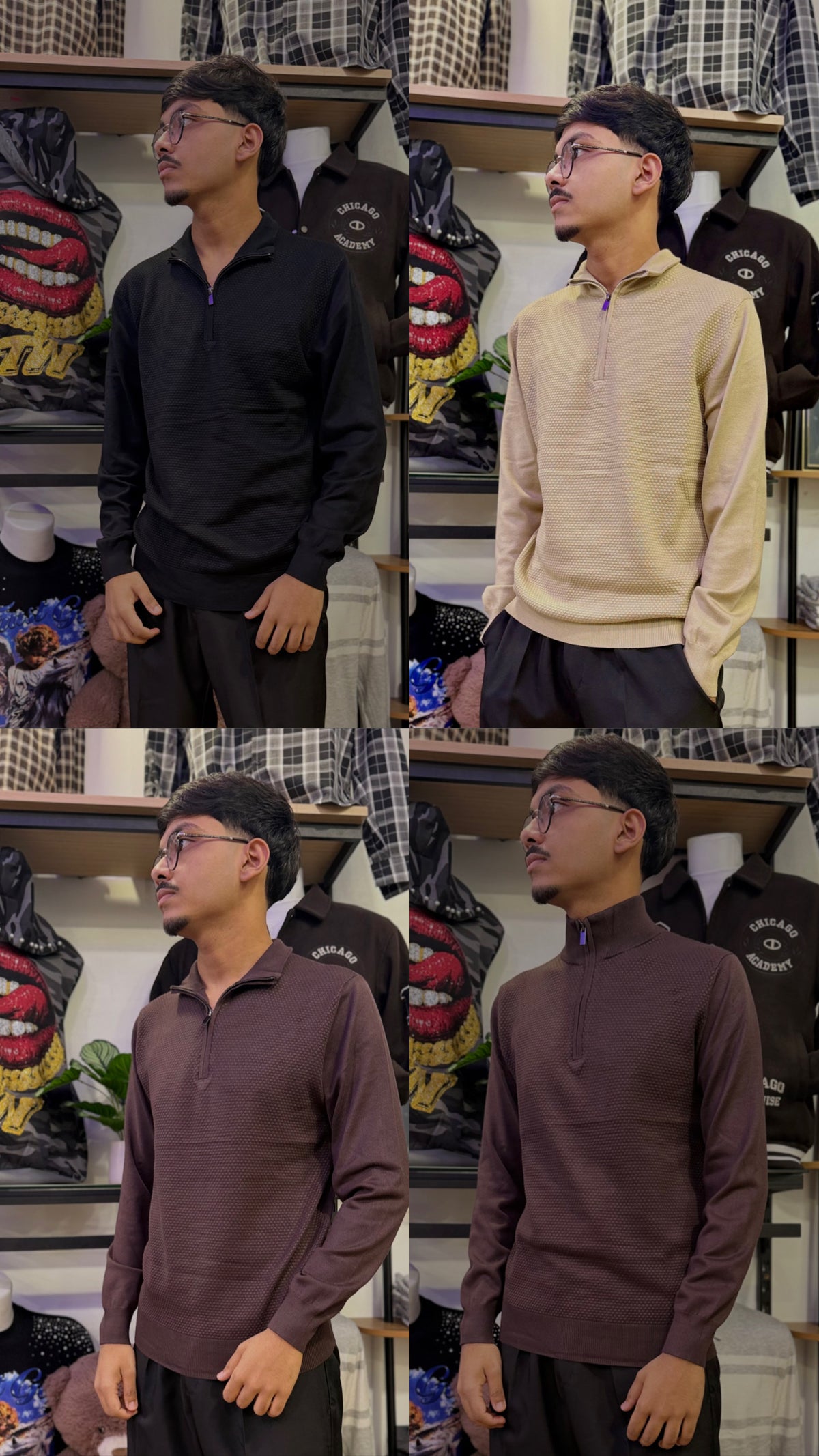 polo a maglia con mezzo zip