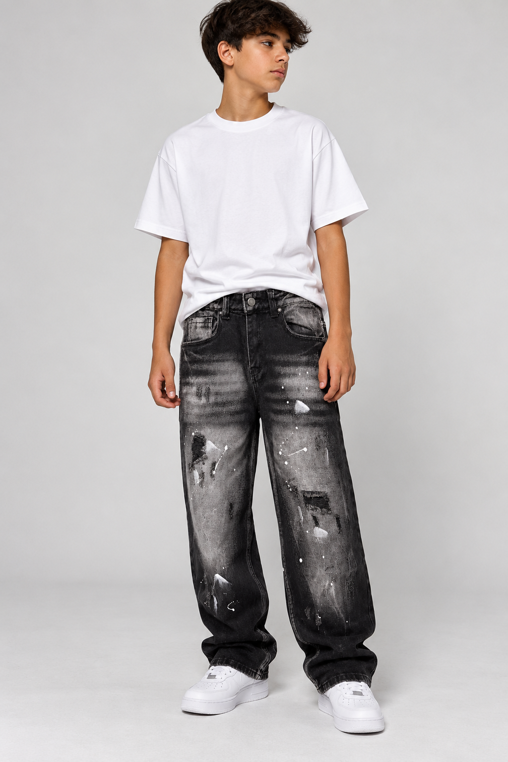 Jeans Baggy Black Destroyed Paint – Bambino