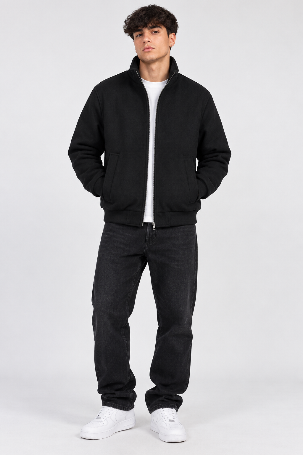 Giubbotto Bomber Basic con Zip e Collo Alto