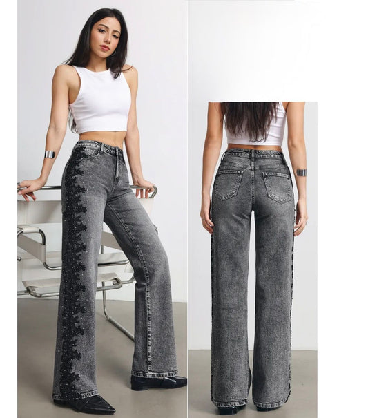 jeans con pizzo con strass